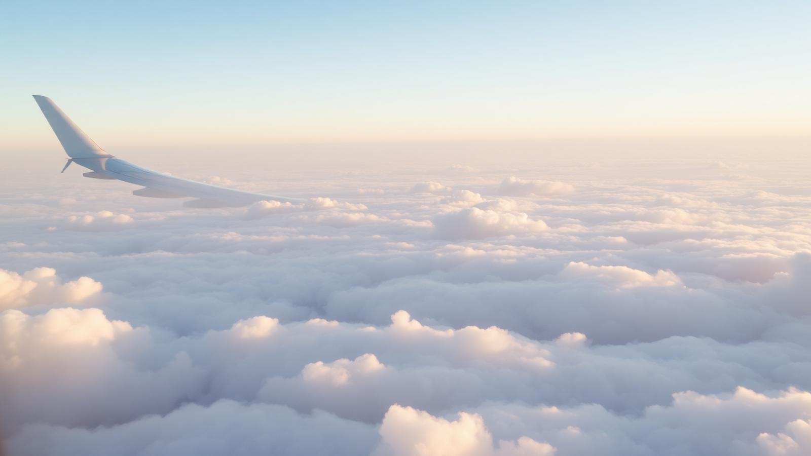 雲の上を飛ぶ飛行機の翼